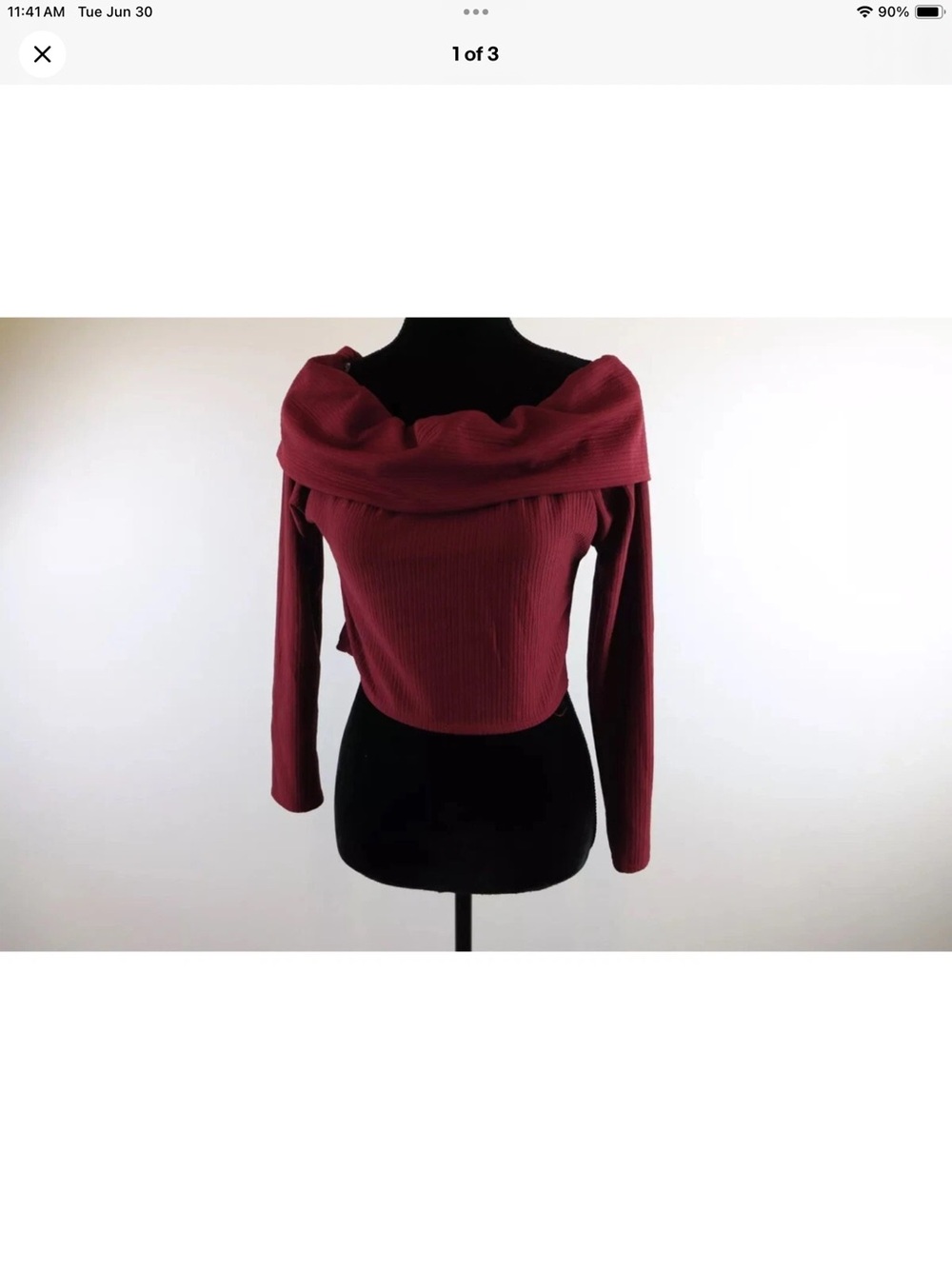 Nicki Minaj XL Off-Shoulder Ribbed Top - Burgundy